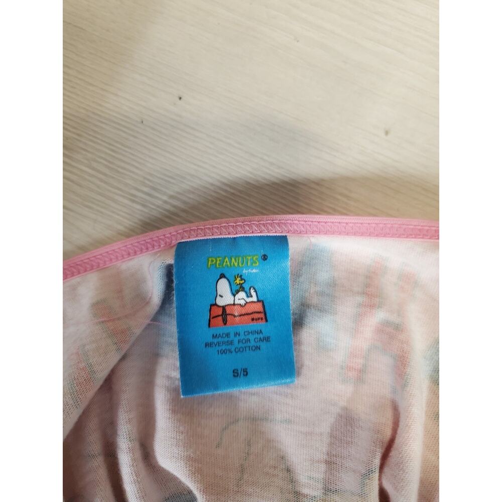 Peanuts Girls Cami Tank Top S Snoopy Woodstock Graphic Pink Blue White Cotton - Picture 3 of 3